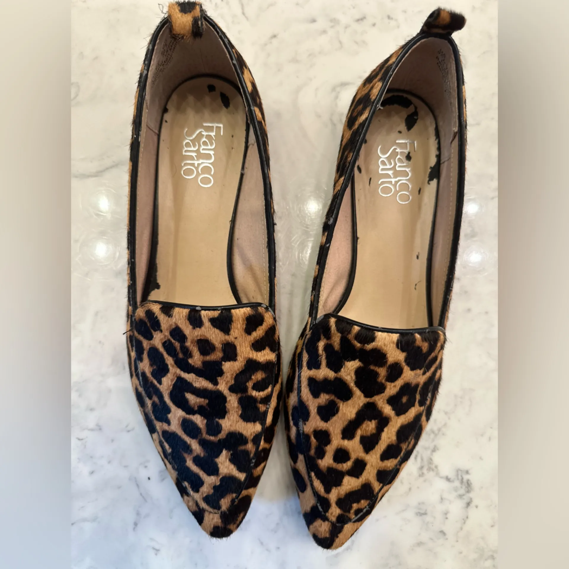 Women’s Franco Sarto Susie 2 Leopard Print Loafer Flats Sz 9.5 Leather Calf Hair - Image 5