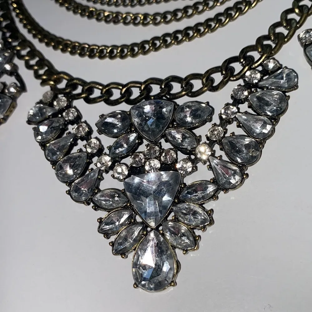 Dazzling Rhinestone Statement Necklace‎ Layered Gemstone Diamond Sparkle Wedding Silver - Image 2