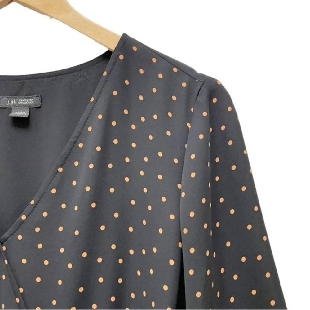 J. Jill Wearever Collection Black Polka Dot Surplice Midi Dress Size Medium - Image 6