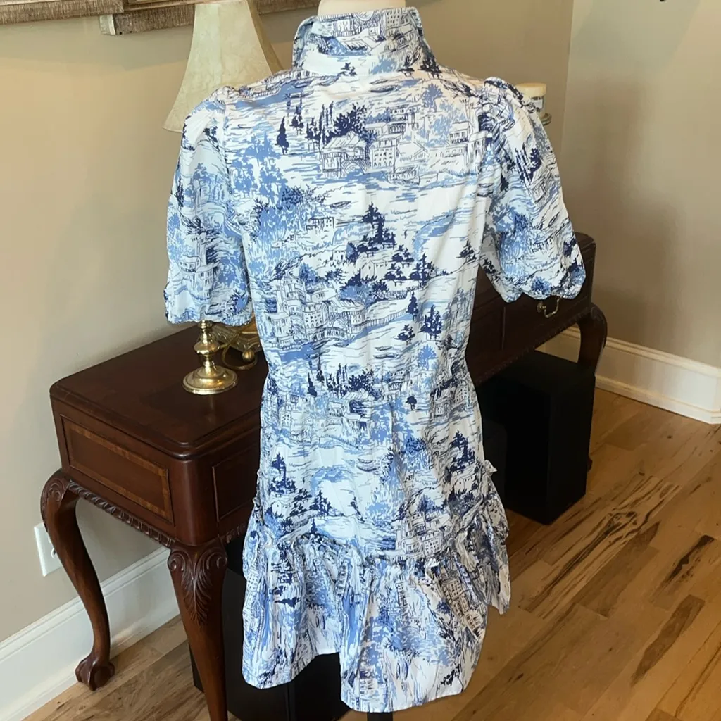 Sugar Lips Cutesy Flirty Blue White Etching Mini Dress Ruffle Hem New - Image 7