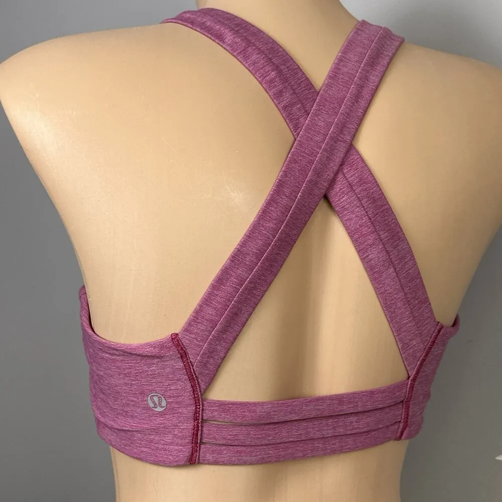 Lululemon On Your Way Bra Size 8 Heathered Dark Pink Unlined Wire Free Sports - Image 5