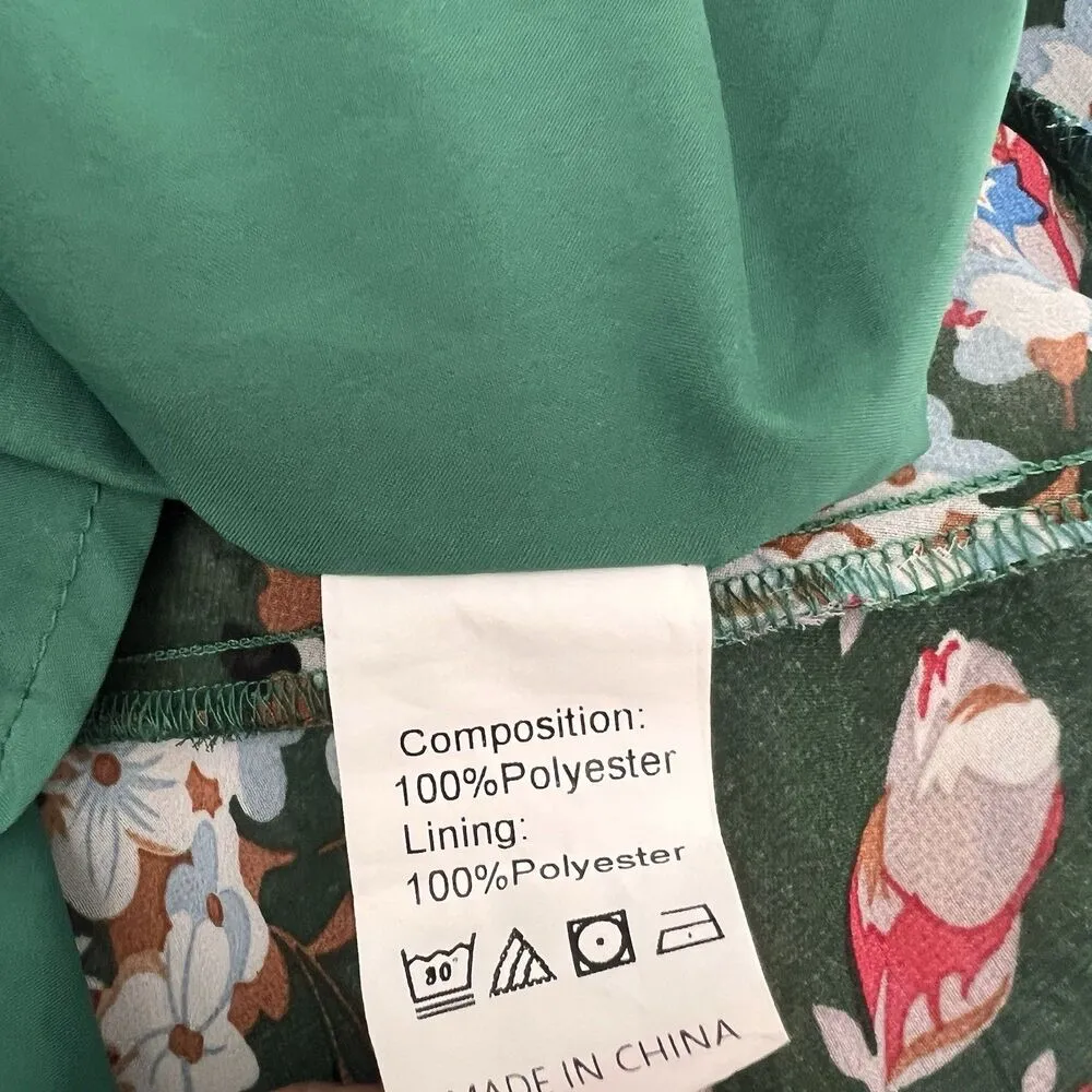 Pretty Garden Flower Floral Long Sz XL Long Sleeve Flowy Dress Boho Chic #44 Green - Image 3