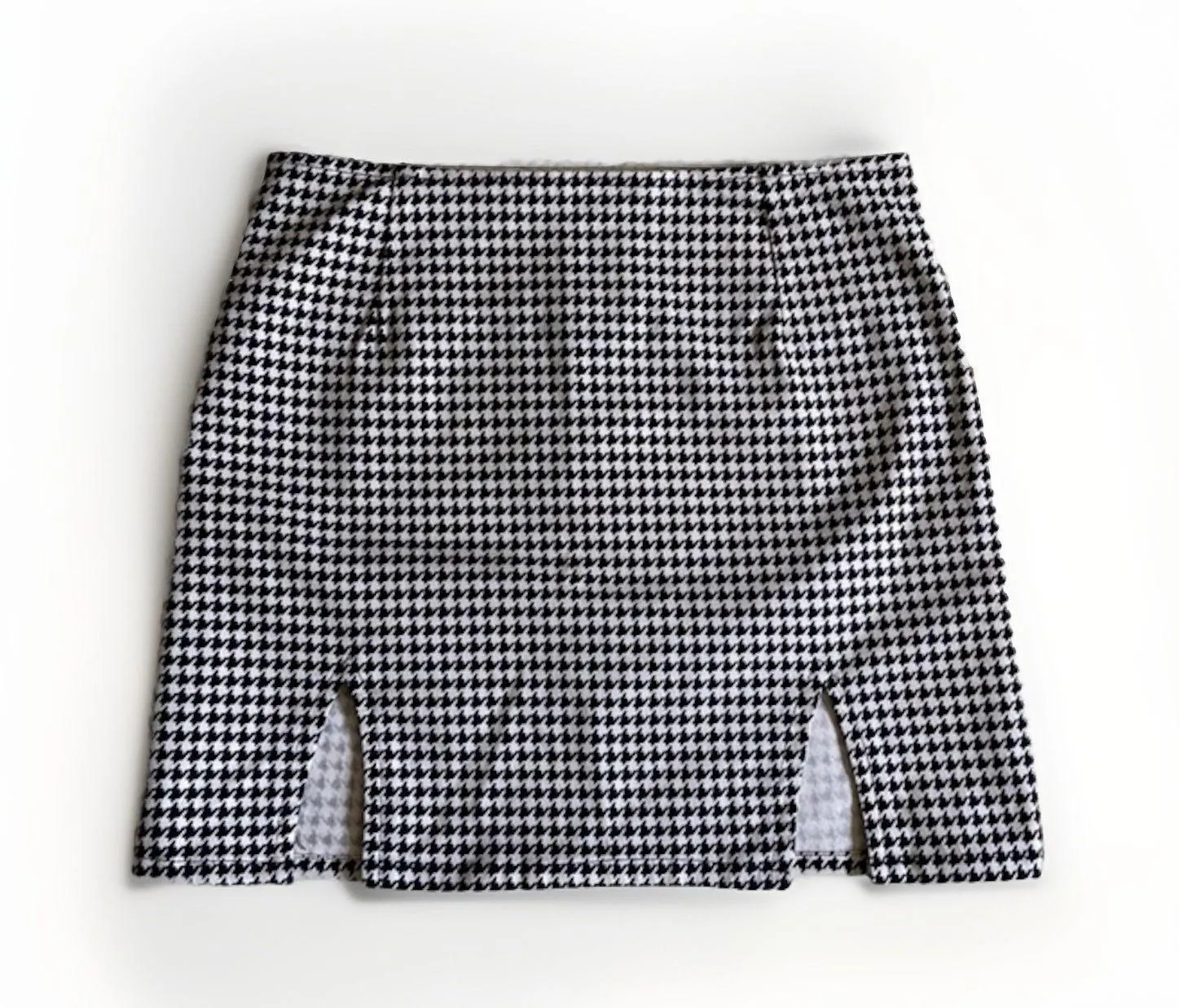 Motel Rocks Houndstooth Mini Skirt Black White Slit Front Size M Midrise - Image 2