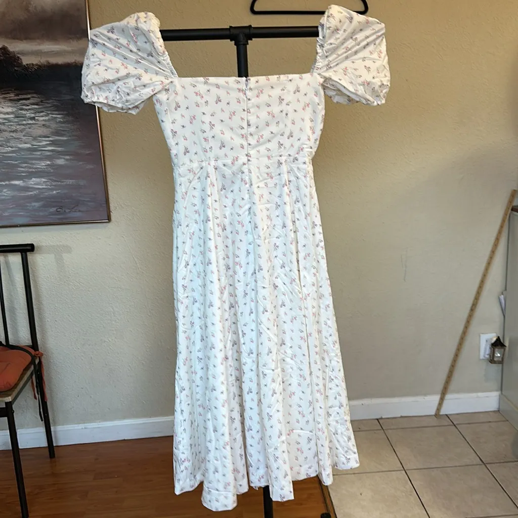 HOUSE OF CB 'Tallulah' White Floral‎ Puff Sleeve Midi Dress NWOT L - Image 6