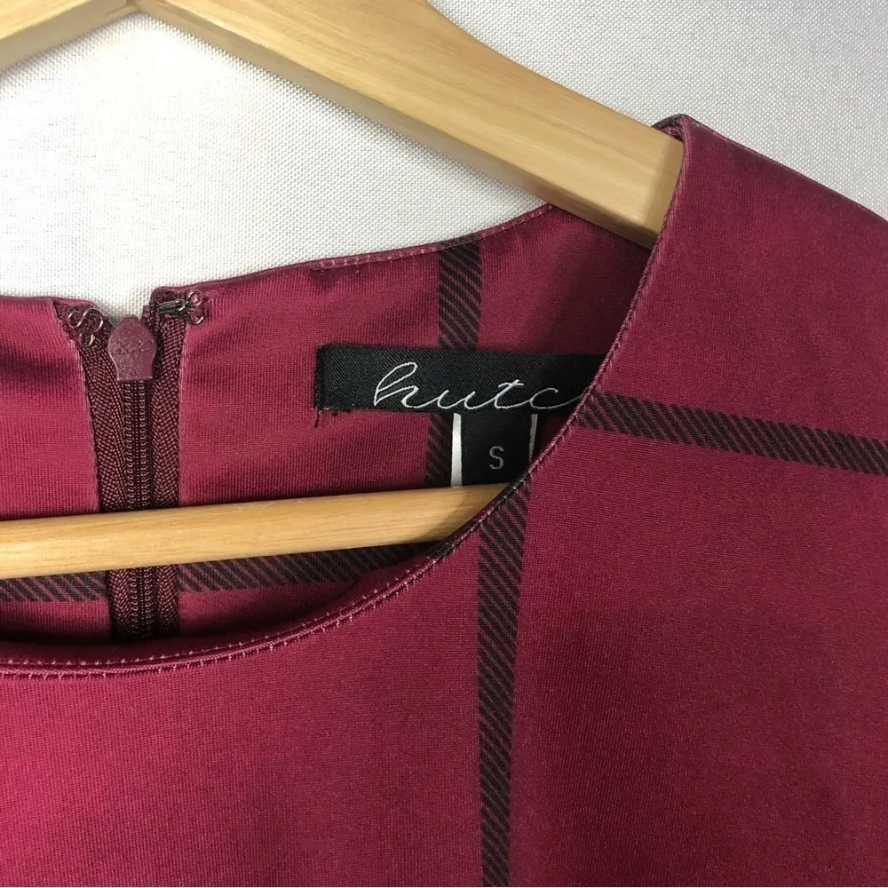 Modcloth Hutch Merlot Red Windowpane Plaid Long Sleeve Mini Dress S - Image 5