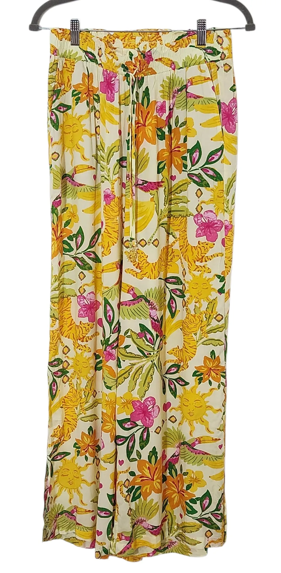 Rose + Olive Yellow Tropical Print Wide-Leg Pants NWT Size Medium - Image 1