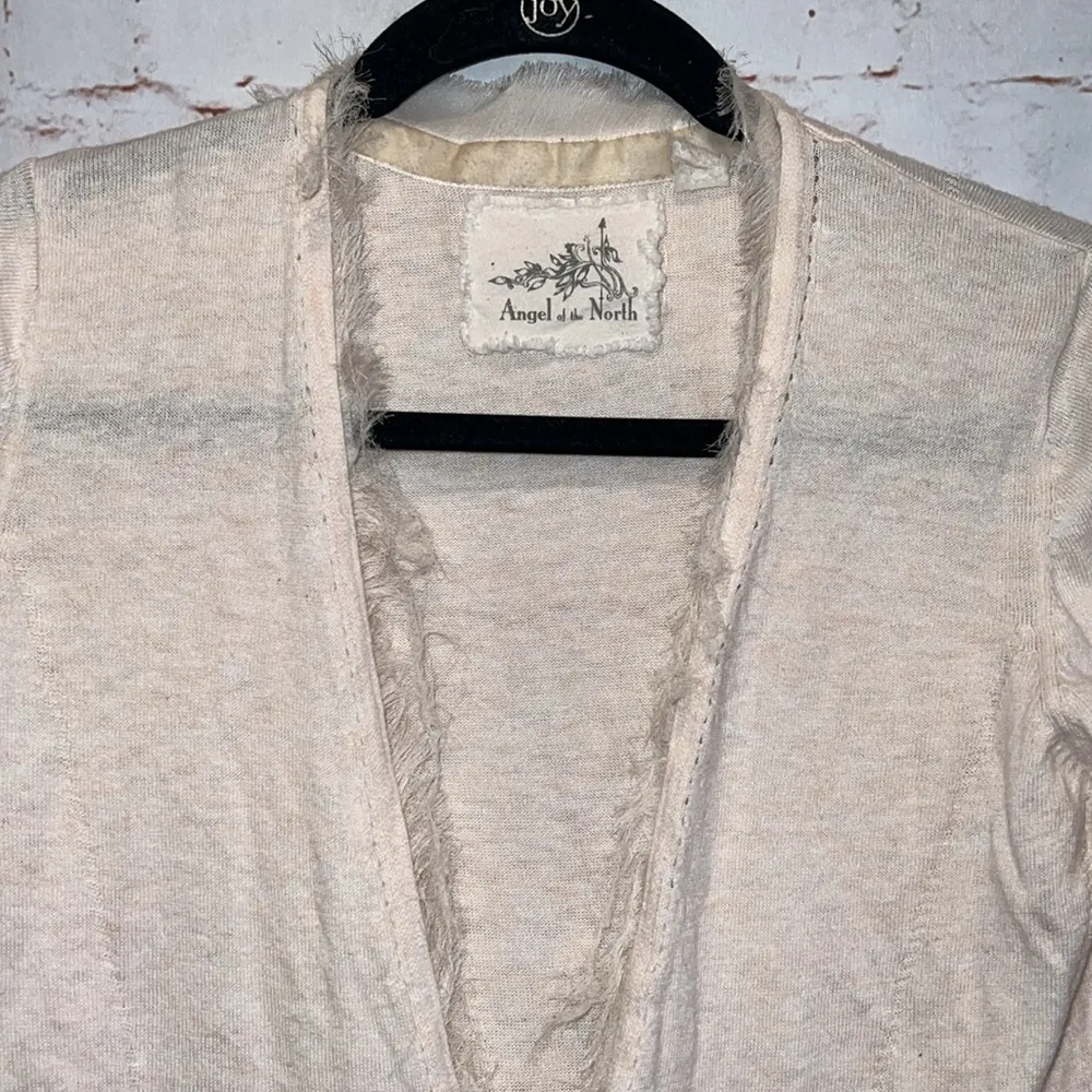 Anthropologie Angel Of The North Sweater Womens Medium Cardigan Cream Tie Front - Image 3