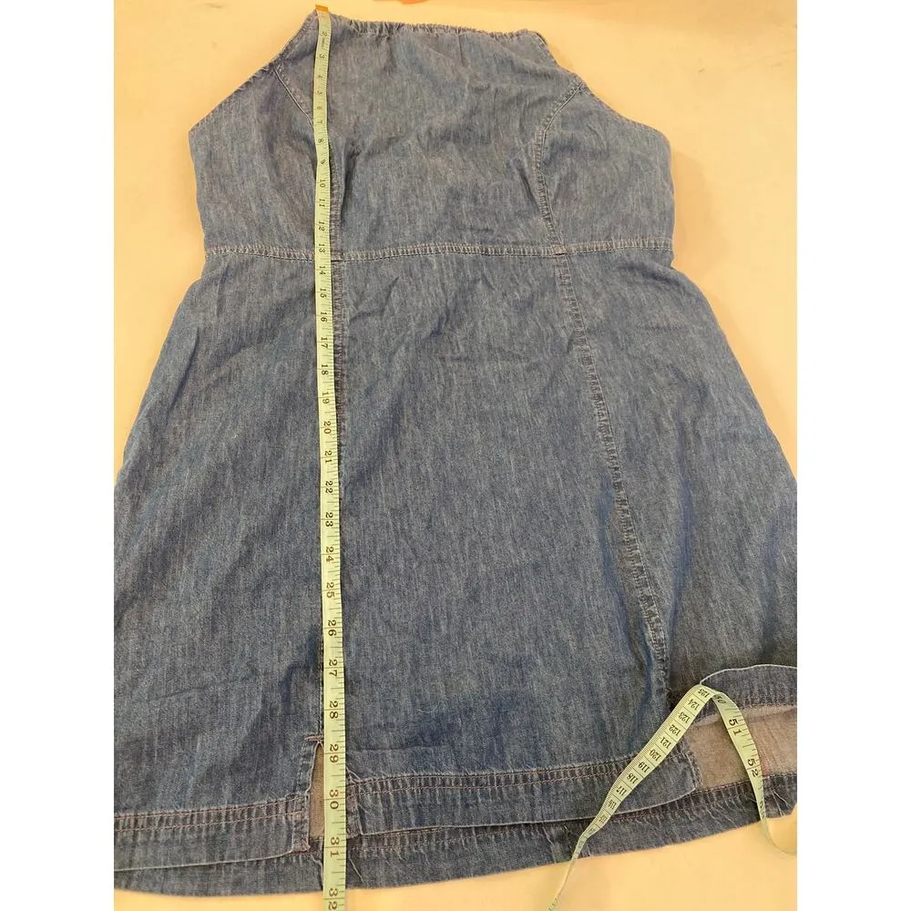 ASOS Lightweight Soft Denim Halter Slip Dress Criss Cross Straps EUC Sz 12 Mini - Image 12