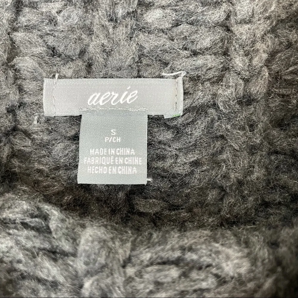 Aerie Grey Chunky Knit Mock Neck Wool Alpaca Sweater - Image 6