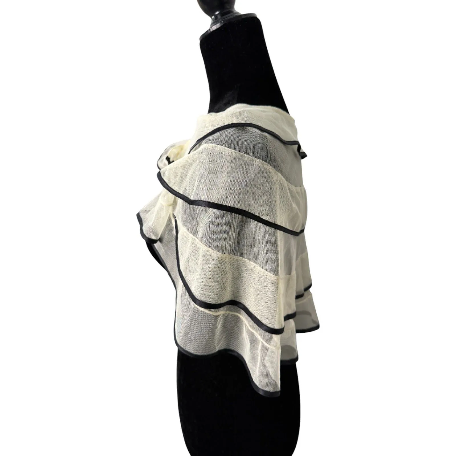 Lauren Ralph Lauren Vintage Lace Mesh Sheer Cream Black Trim Shawl Topper Scarf - Image 3