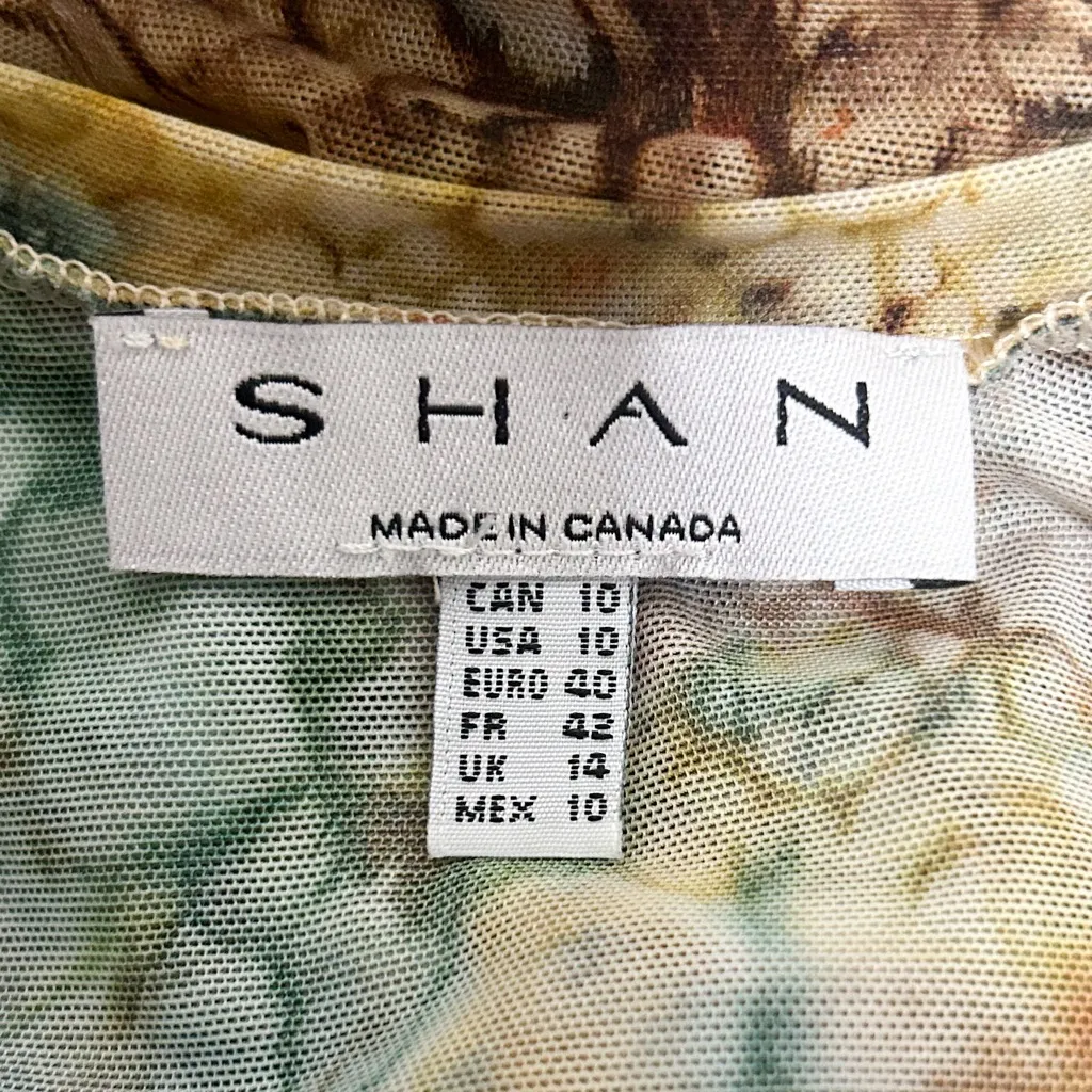 Shan Canada Abstract Mesh Scoop Neck Sleeveless Fringe Layered Mini Dress Tunic Yellow Size 10 - Image 8