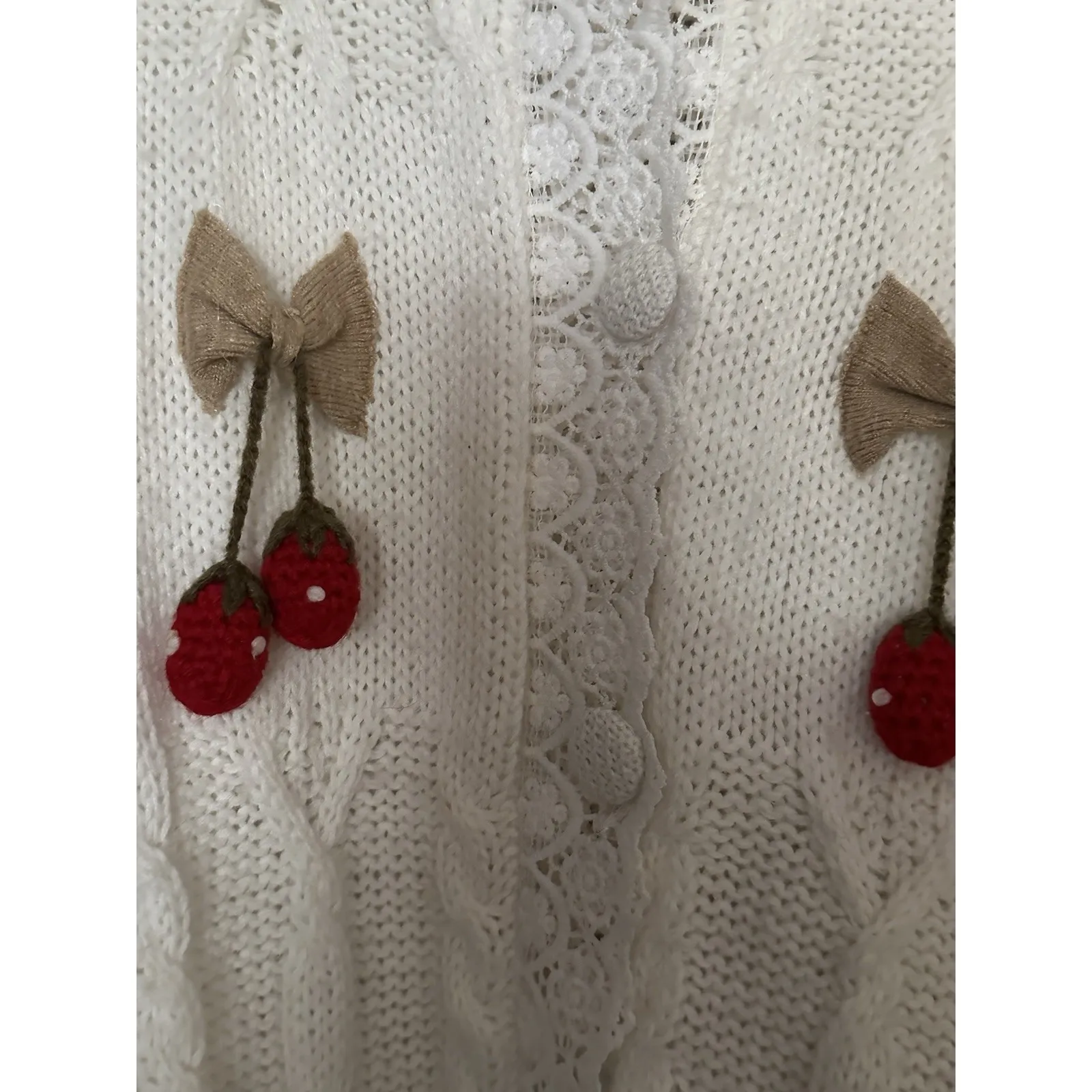 Cherry‎ Sweet Cardigan Sweater Women Casual L/S Oversized Cozy Cottagecore White Size 00 - Image 5
