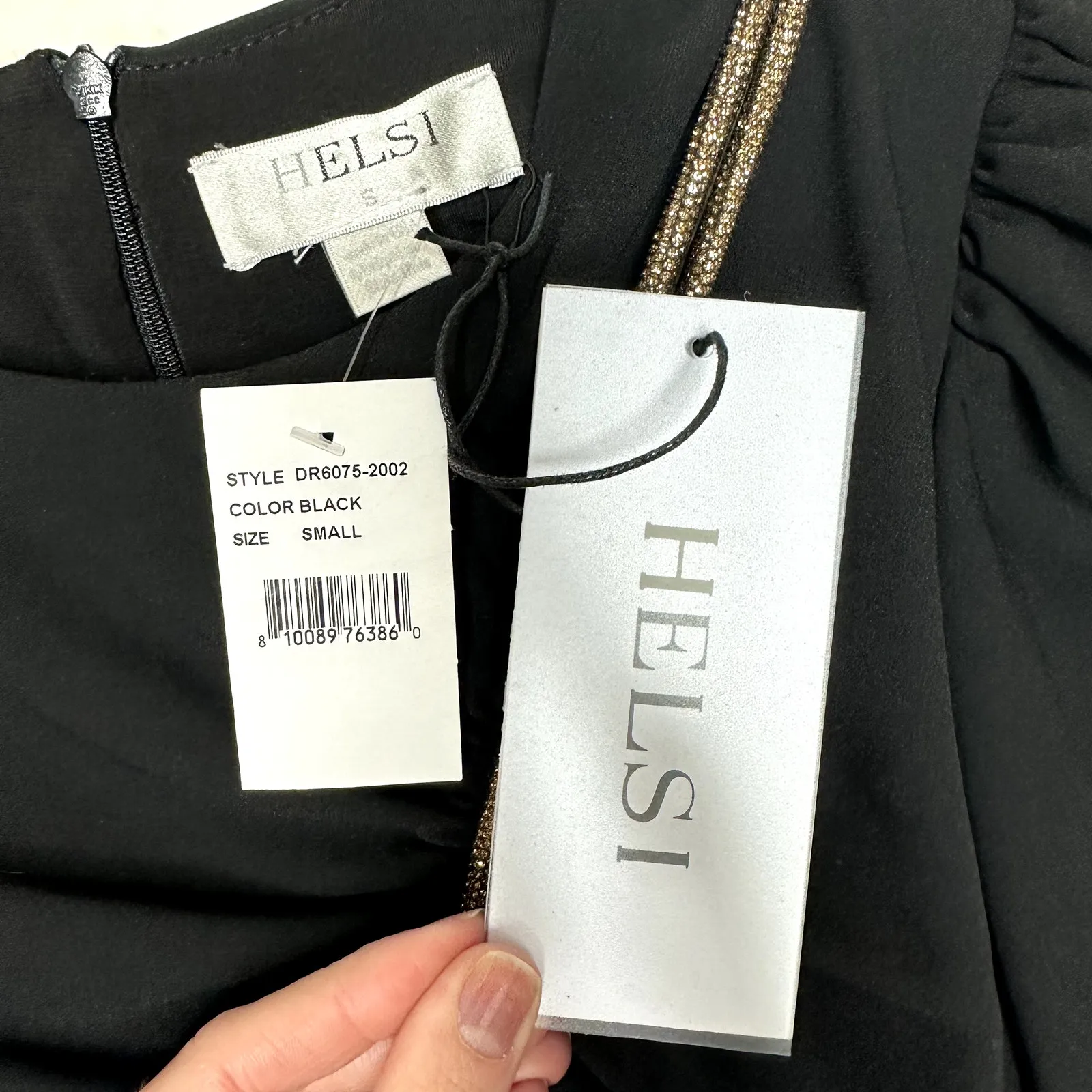 Helsi NWT Josephine Black Gold Crystal Rope Asymmetric Long Sleeve Mini Dress - Image 7