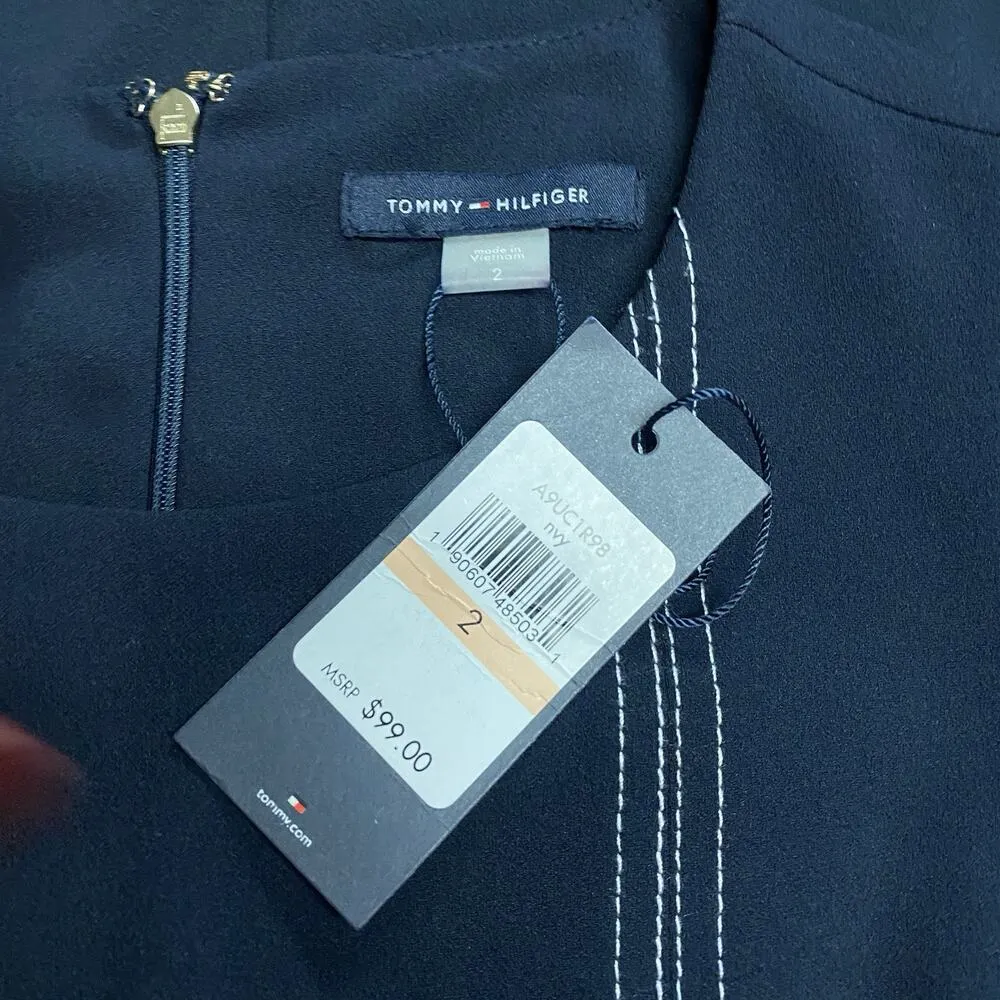 Tommy Hilfiger $99 Navy Dress Size 2 Sleeveless Textured Sheath Nautical Cruise - Image 5