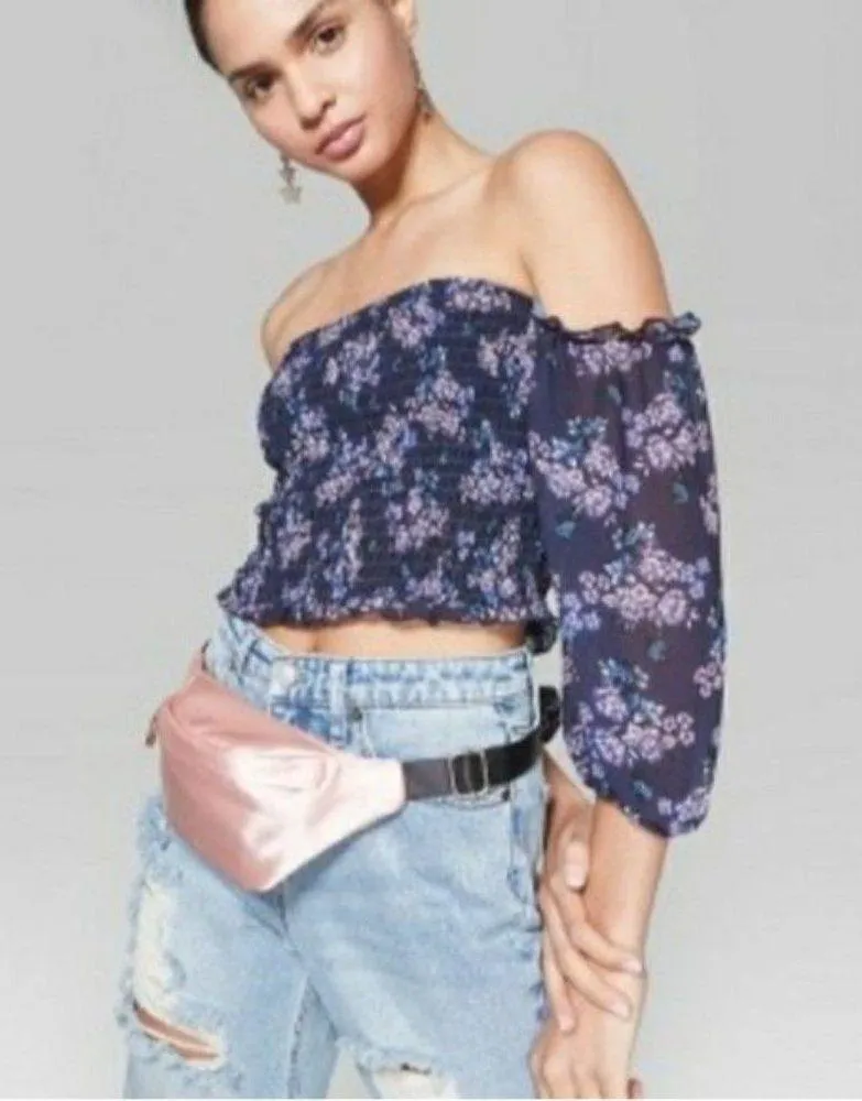 Wild Fable Floral Smocked Cold Shoulder Ruffle Tube Top Blouse Top - Image 2