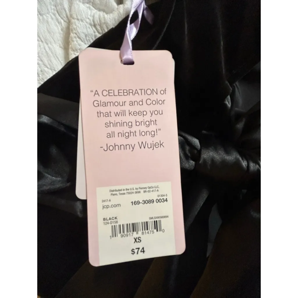 NEW Johnny Wujek Black Velvet Holiday Open Back Bow Mini Dress XS $74 - Image 3