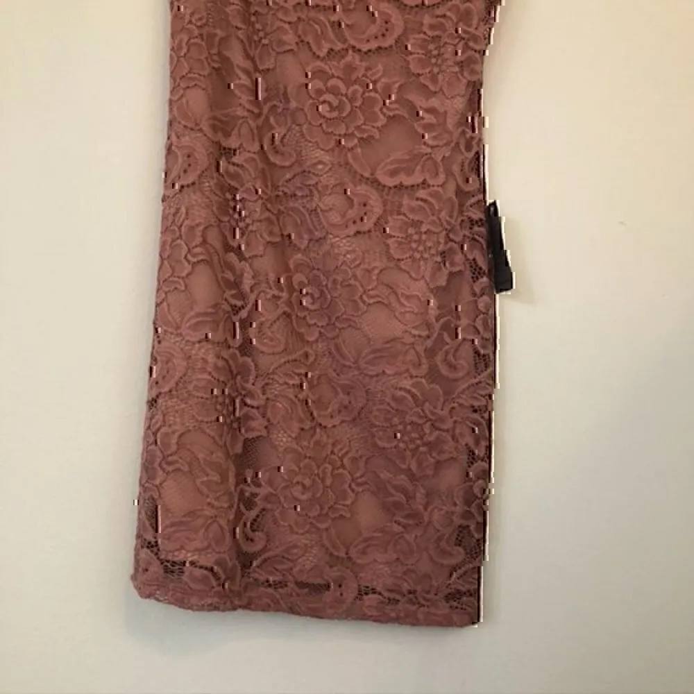 NEW NWT DUAL NATURE Lace One Shoulder Mini Dress Mauve Pink Floral Lace Medium M - Image 12