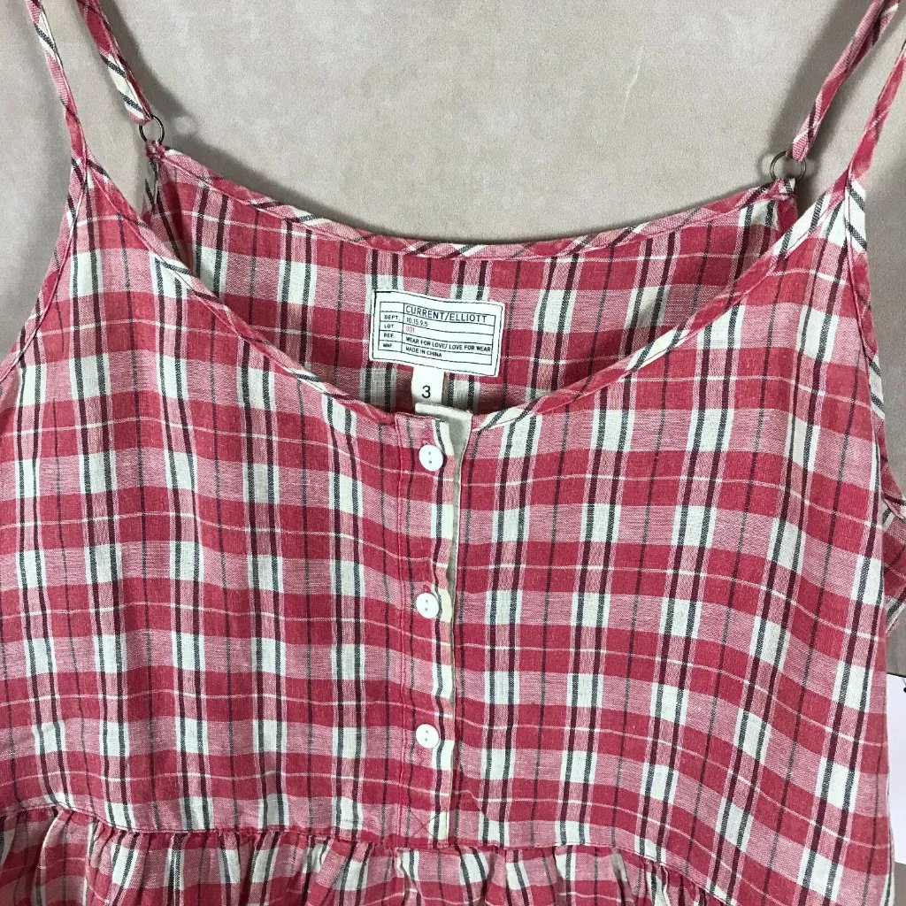 CURRENT/ELLIOT Linen Plaid Peplum Tank Top NEW Size 3 (Large) Red - Image 10