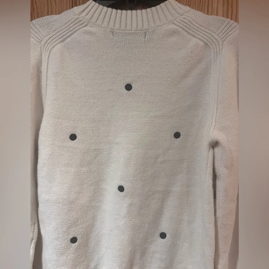 Banana Republic‎ Supersoft Ivory Cotton Sweater Embroidered Black Polka Dots XS - Image 7