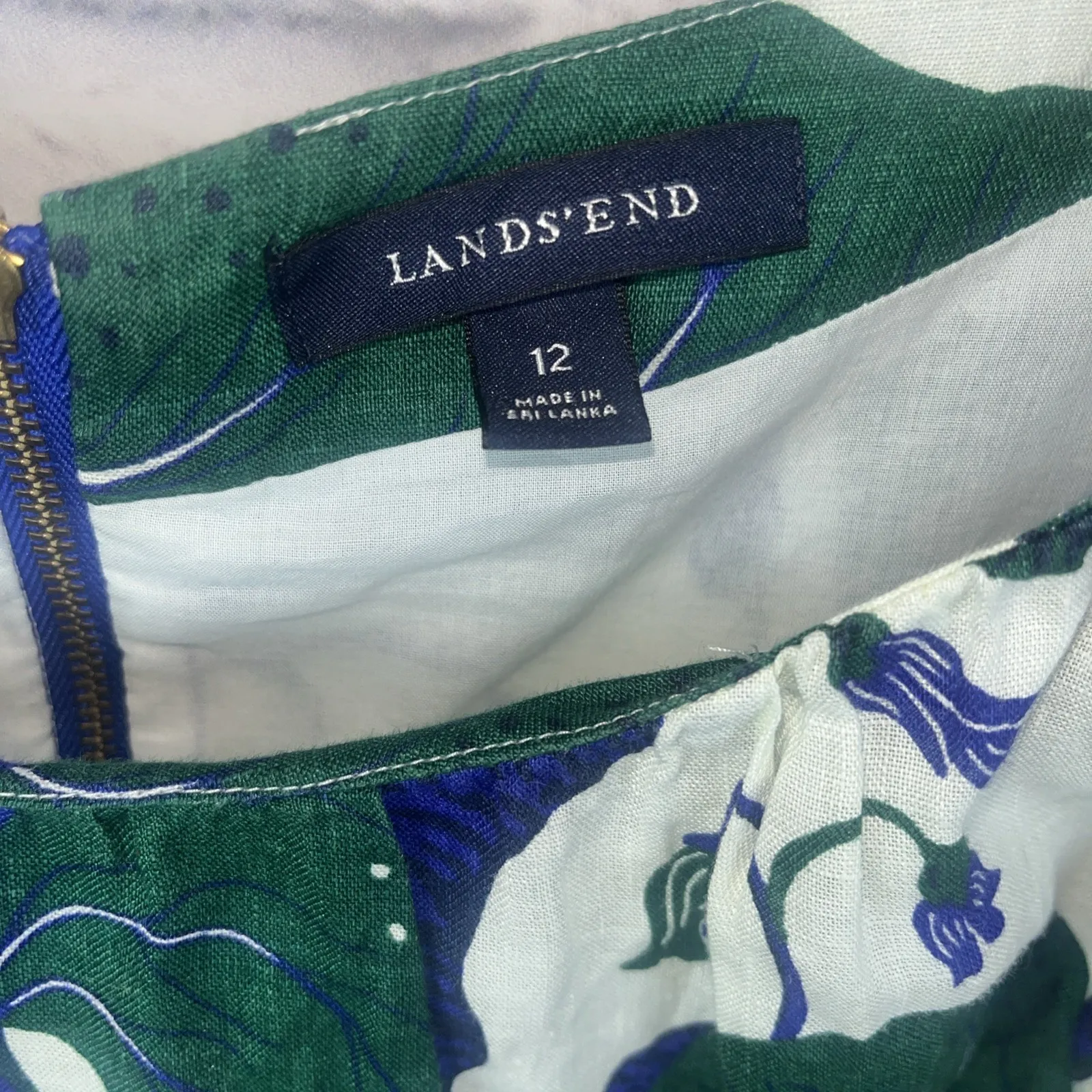 Lands End Women's 100% Linen Lined Botanical Print Beachy Dress Size 12 - Image 2