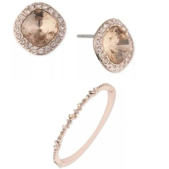 New! GIVENCHY Rose Gold-Tone Crystal Bangle Bracelet & Halo Stud Earrings 2-PC - Image 2