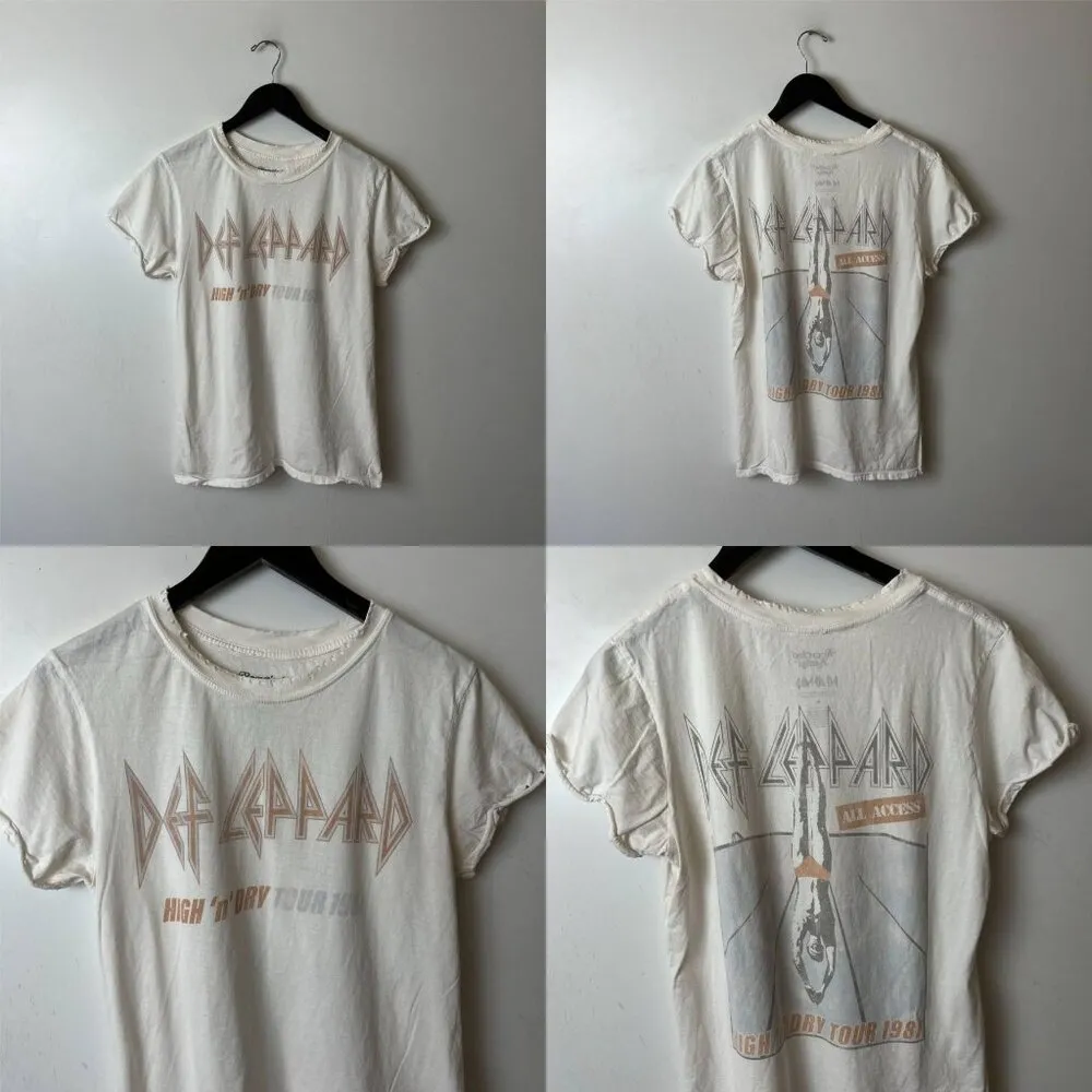 Distressed Def Leppard T Shirt Womens White Medium M Music Band Graphic Tee Logo - Image 15