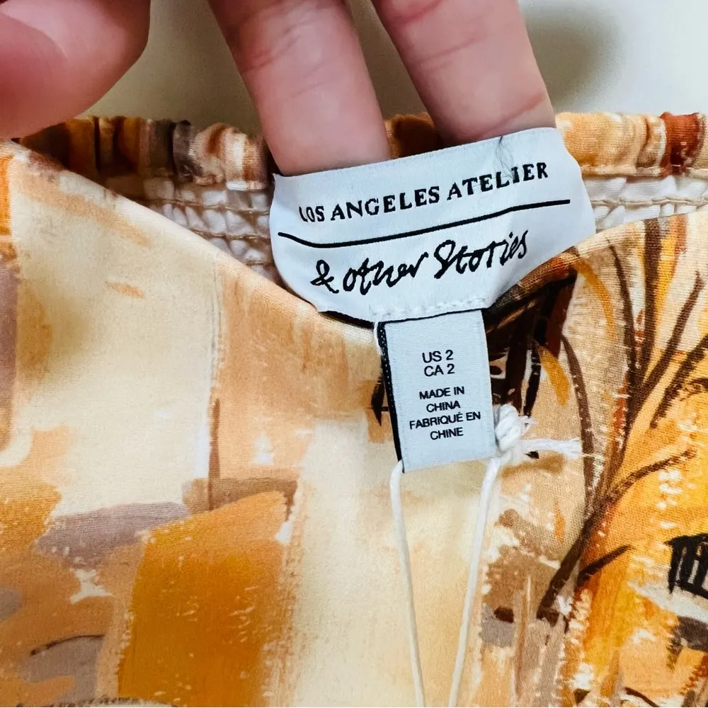 & Other Stories Mini dress with puff sleeves and print in orange - 2  - NWT - Image 6