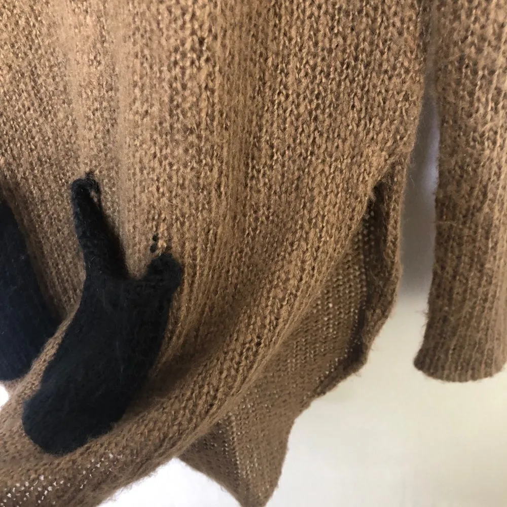 Wooden Ship Brown Knit Pocket Crewneck Sweater S M Small Medium Soft Tan - Image 5