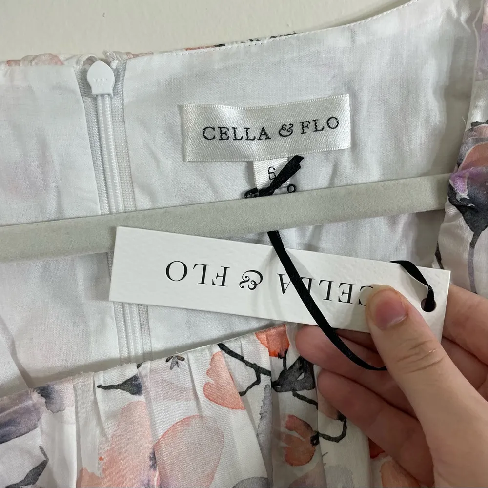 NWT Cella and Flo White Pink Floral Midi Dress Ruffle Size 6 - Image 3
