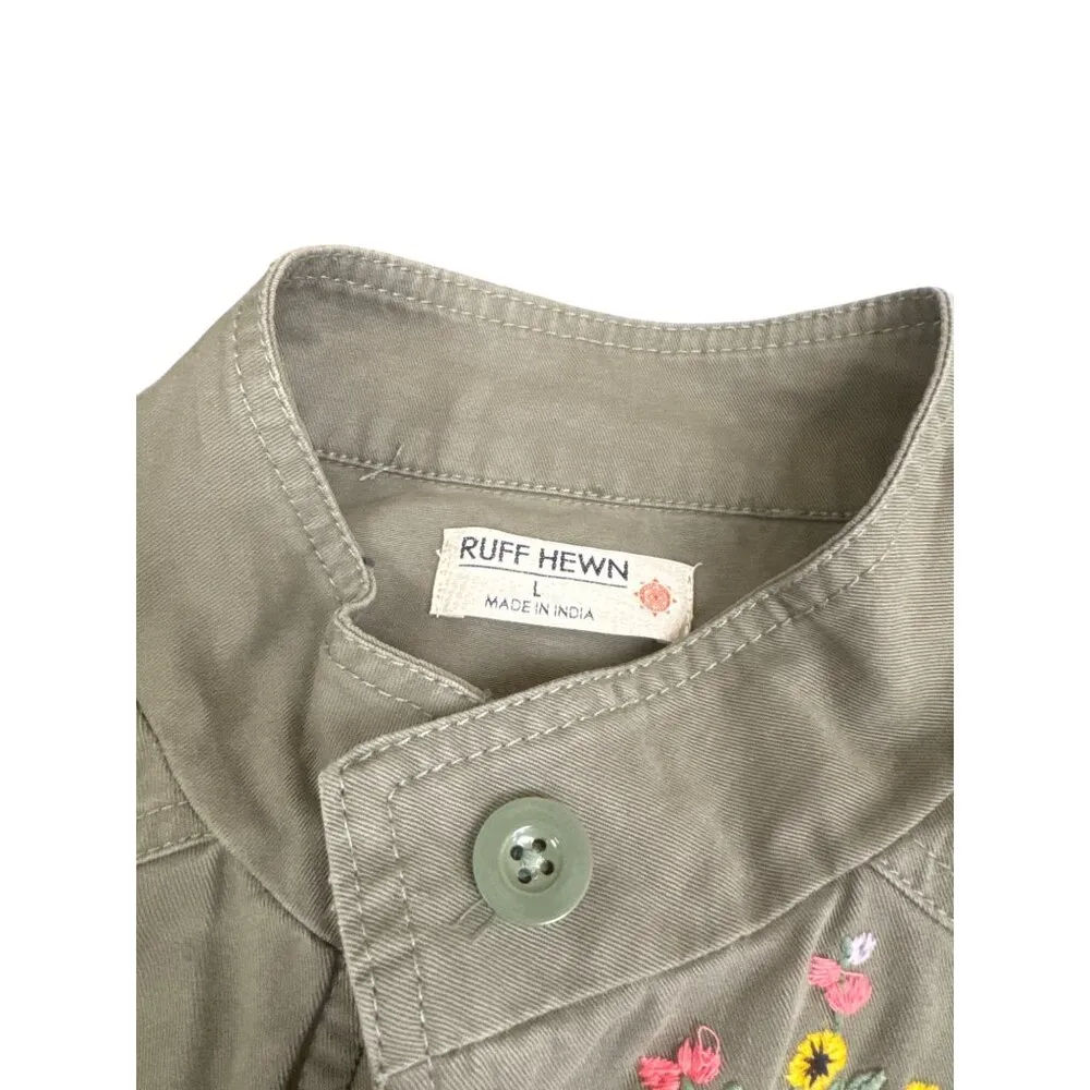 Ruff Hewn Womens Military Green Embroidered Cotton Jacket L SKU 7816 - Image 4