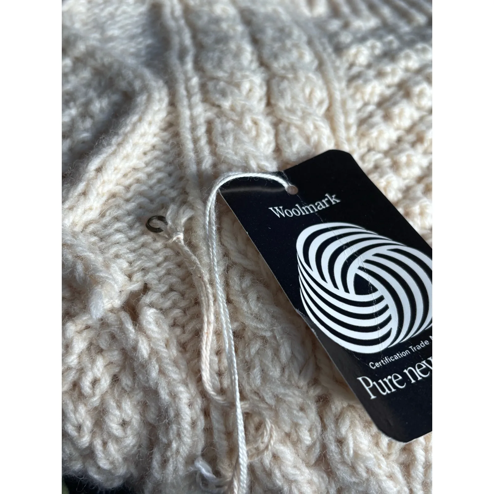 American Vintage Handknit Irish Fisherman Sweater Wool Aran Cable Cream Large Size M - Image 10