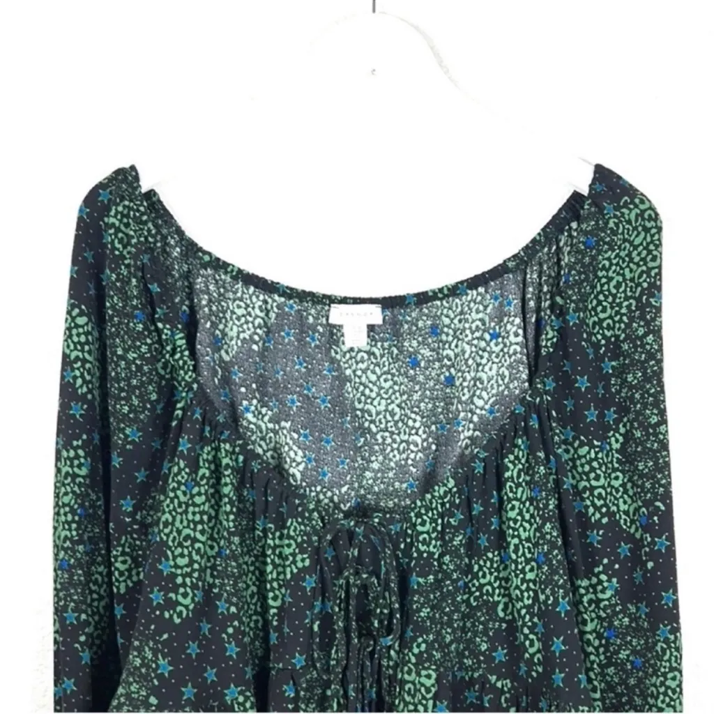 Topshop star whimsygoth mixed print split tie front flutter top size 12 - Image 3