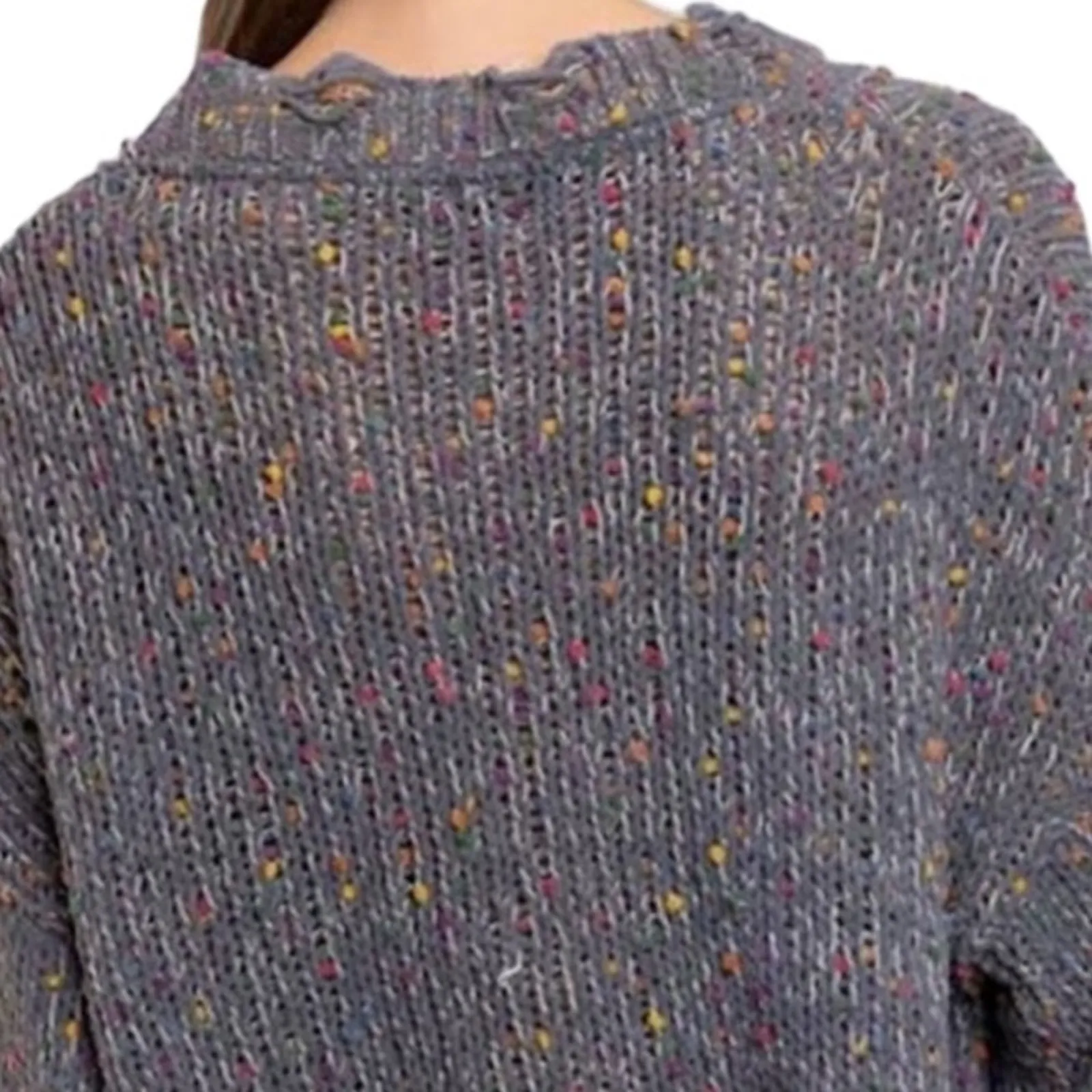 POL Distressed Sweater Small | Gray Ripped Sweater with Rainbow Confetti Detail - Image 4