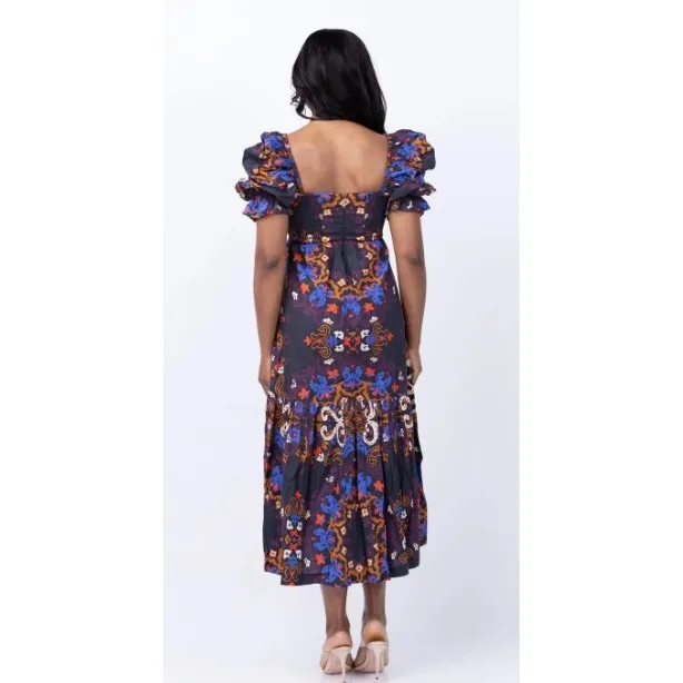 NWT Cleobella Jewel Ankle Dress Venezia Puff Sleeve Midi Black Blue Orange - Image 2