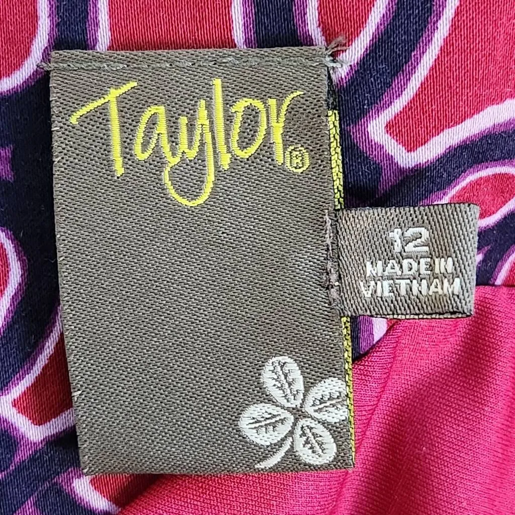 Taylor Burgundy Print Fit and Flare Dress Size 12 Wedding Guest Dress Purple - Image 7