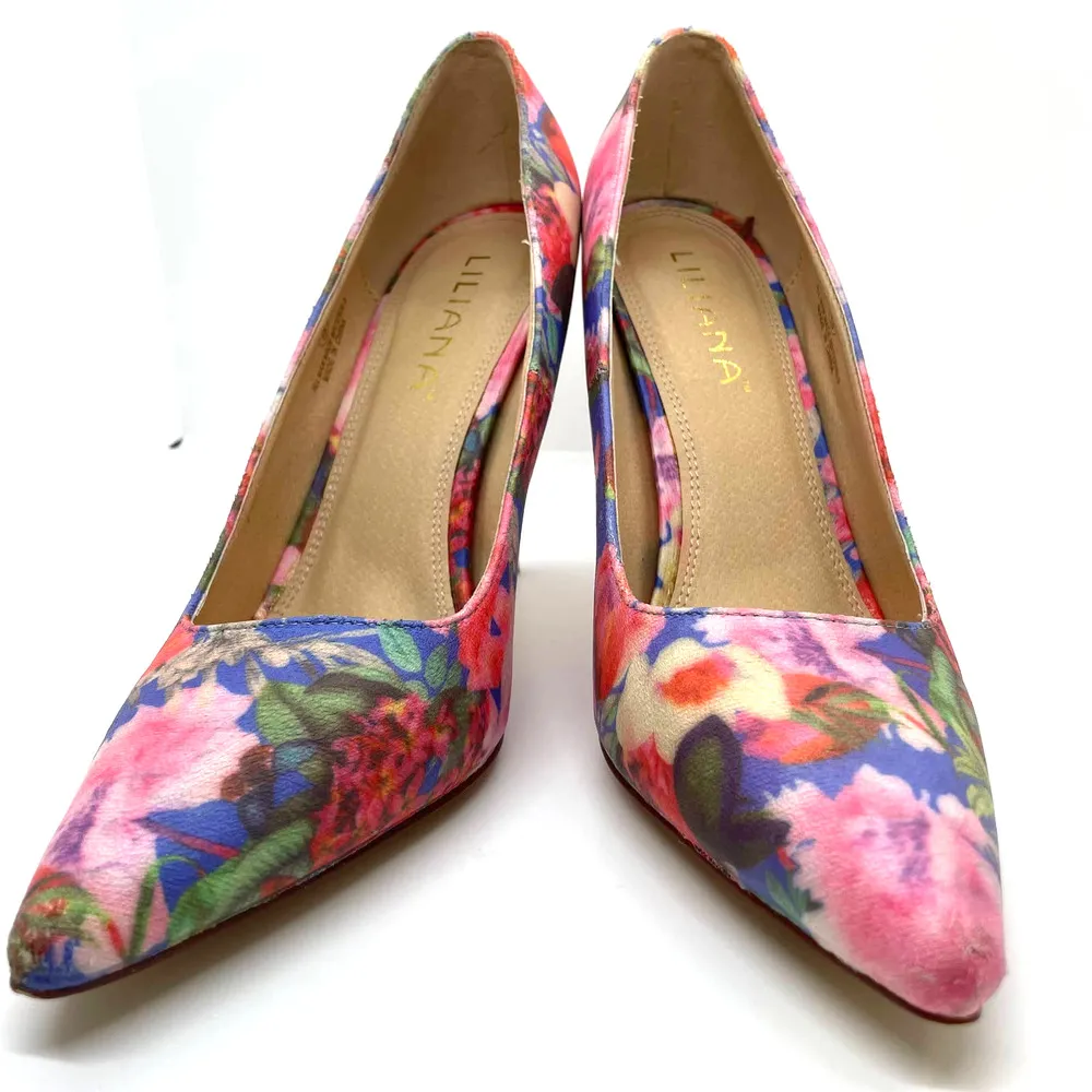 Liliana Pink Blue Jane Floral Closed Pointed Toe Heel Stiletto Size 9 - Image 10