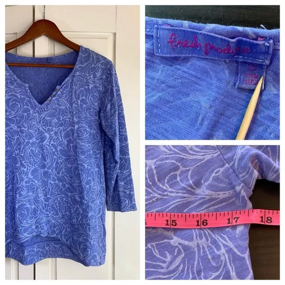 Fresh Produce Top Women’s XS Cotton 3/4 Sleeve Layered Blue Tropical Beachy Prep - Image 2