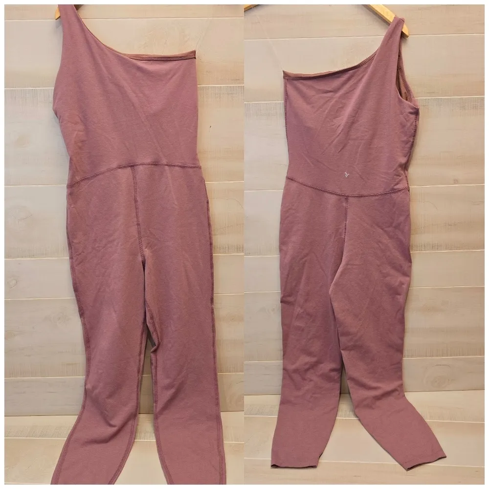 {M} Old Navy PowerChill One Shoulder 7/8 Body Jumpsuit Lark Blush Mauve - Image 3