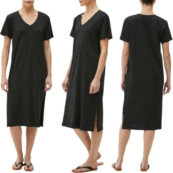 Michael Stars Sandra V-Neck T-Shirt Midi Dress Women's Small Black Casual Travel - Image 2