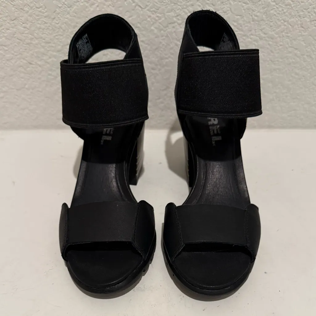 SOREL Nadia Black Leather Strappy Lug Sole Block Heel Sandals Comfort Size 7.5 - Image 3