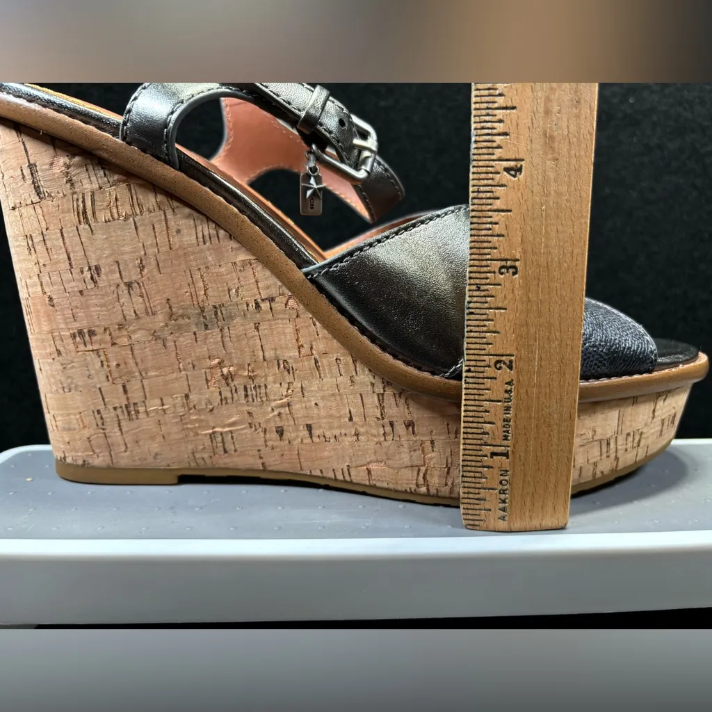 Coach High Wedge Espadrille‎ Cross Band Silver/Gray Logo Size 10B  Buckle Charm - Image 4