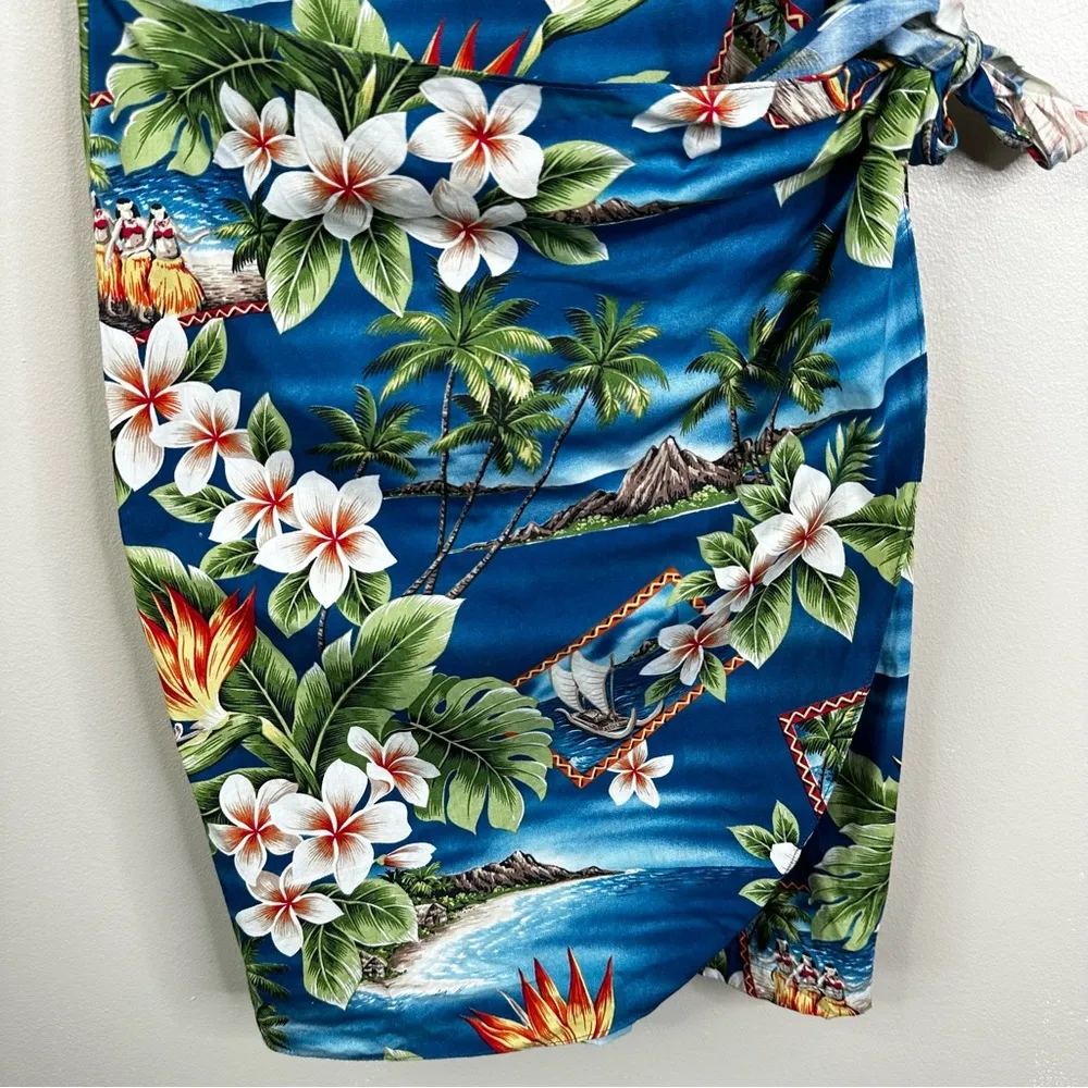 Vintage Kilani Hawaiian Tie Wrap Dress Womens Small Sleeveless Floral Tropical Blue - Image 3