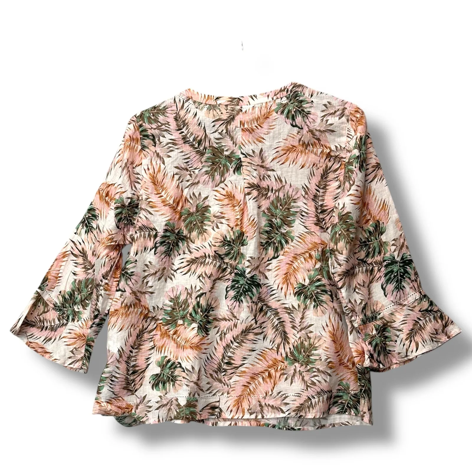 J.Jill Love Linen Palm Print Top M Petite 100% Linen Tropical Vacation Boho‎ Pink Size undefined - Image 3