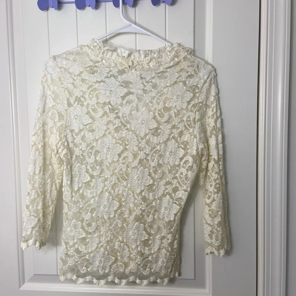 EUC Vintage Kay Celine women’s lace floral paisley stretch 3/4 sleeve blouse top - Image 5