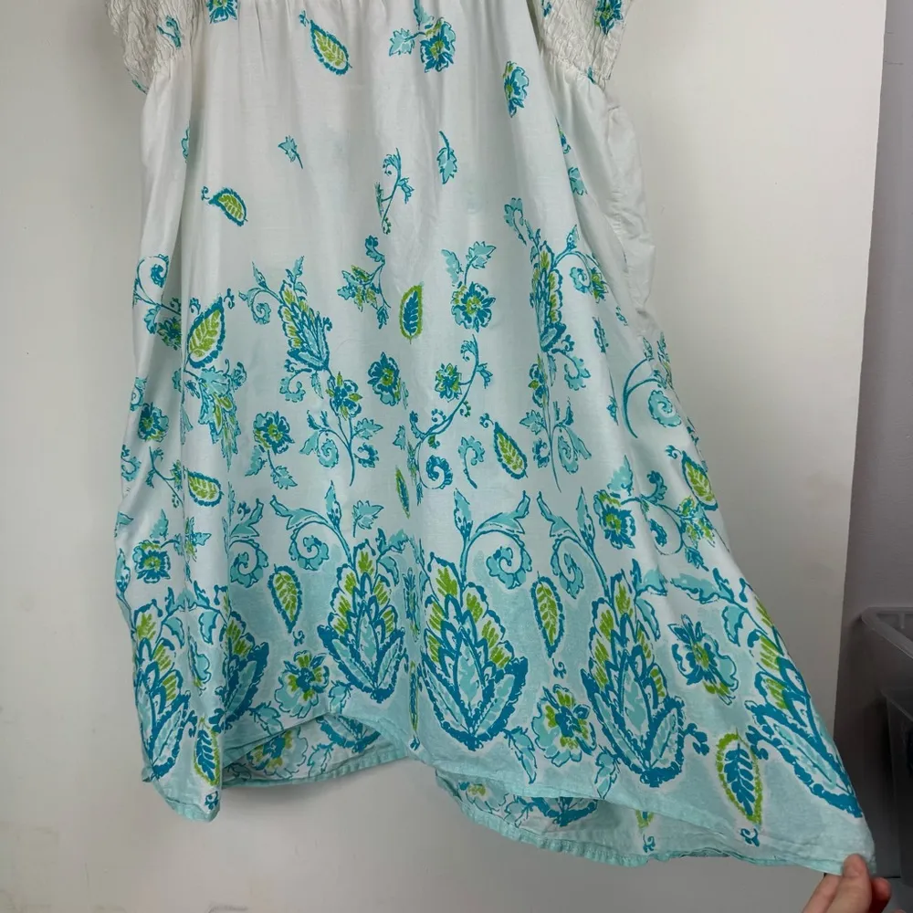 Cacique Womens Cotton Sleep Dress Sz 22/24 White Blue Paisley Floral Print - Image 15