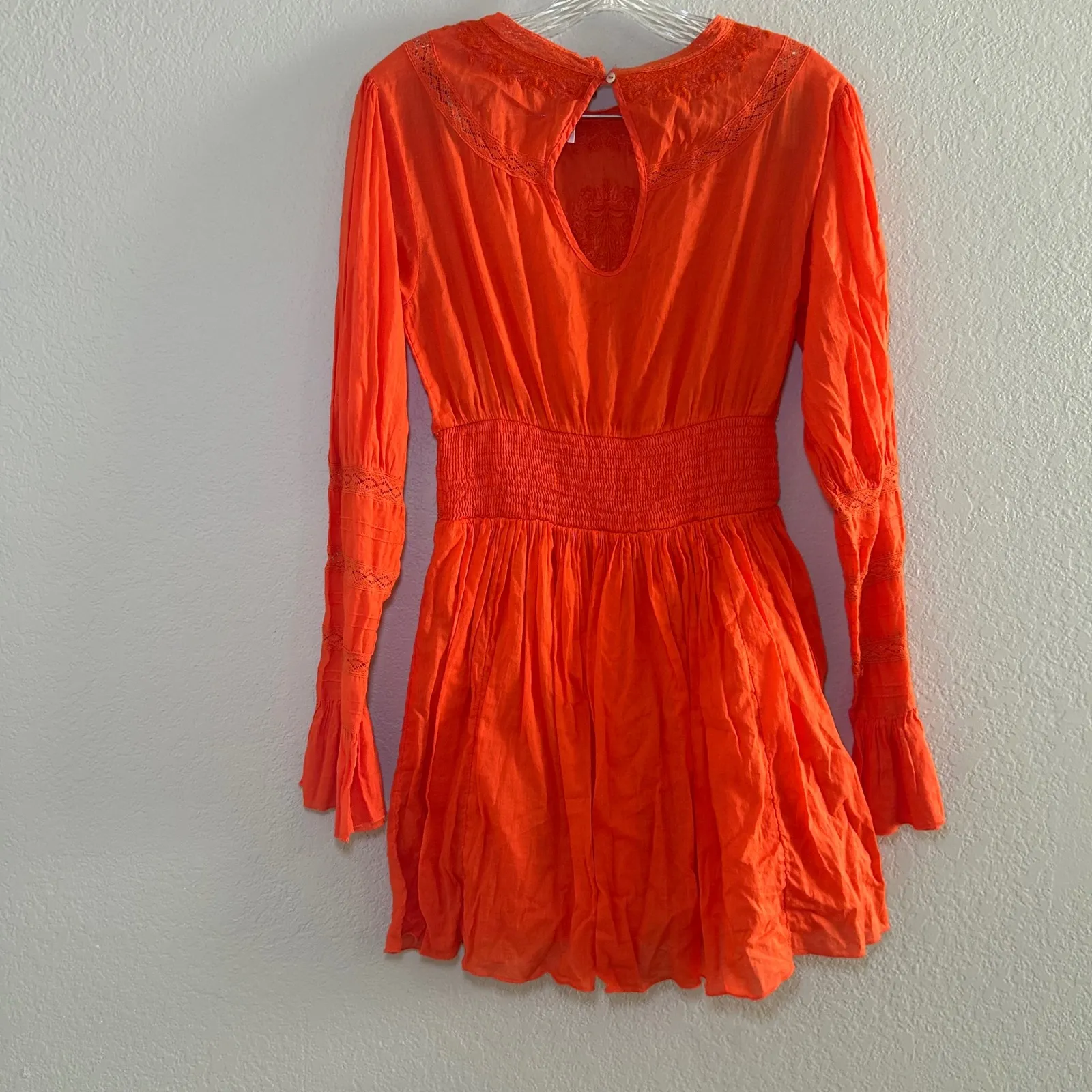 Free People Orange Lace Embroidered Mini Dress Size 4 boho feminine festival - Image 8