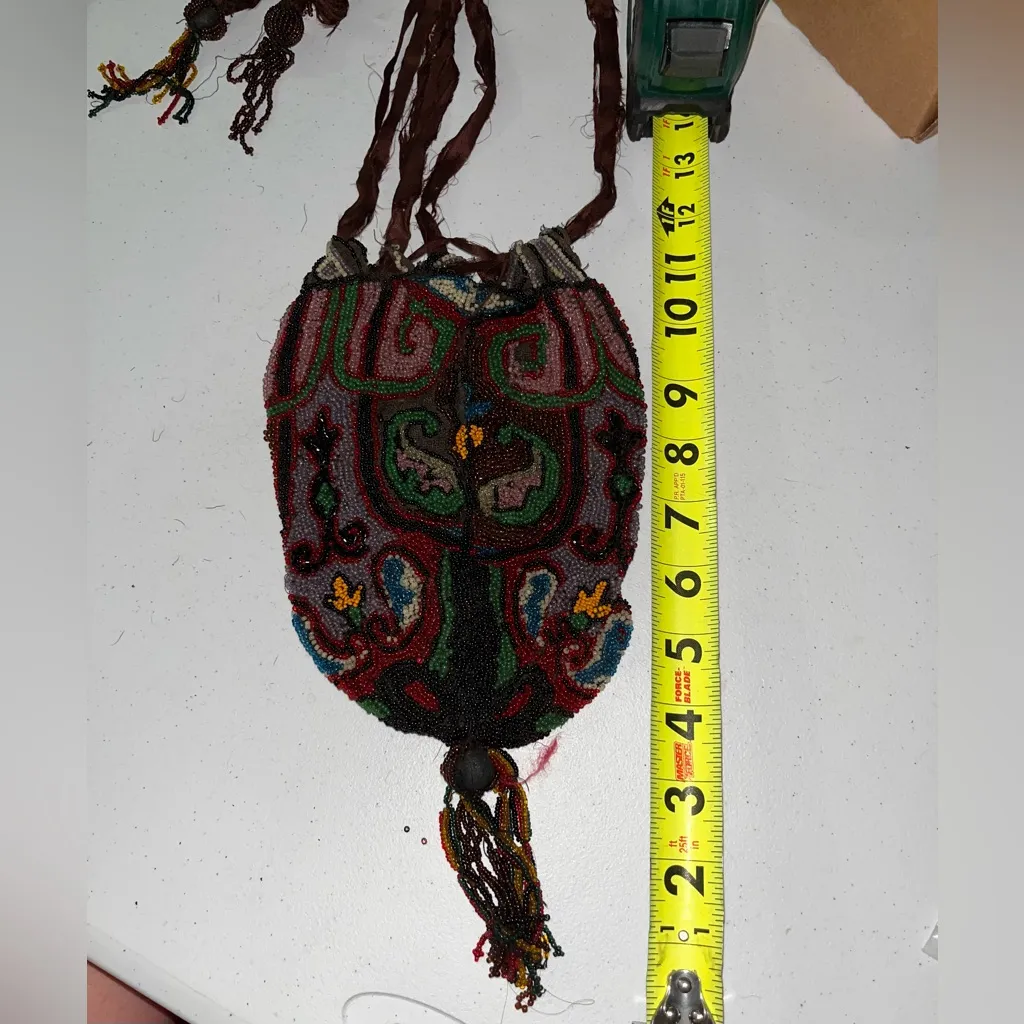 Vintage Seed Bead Beaded Purse Bag Red - Image 3