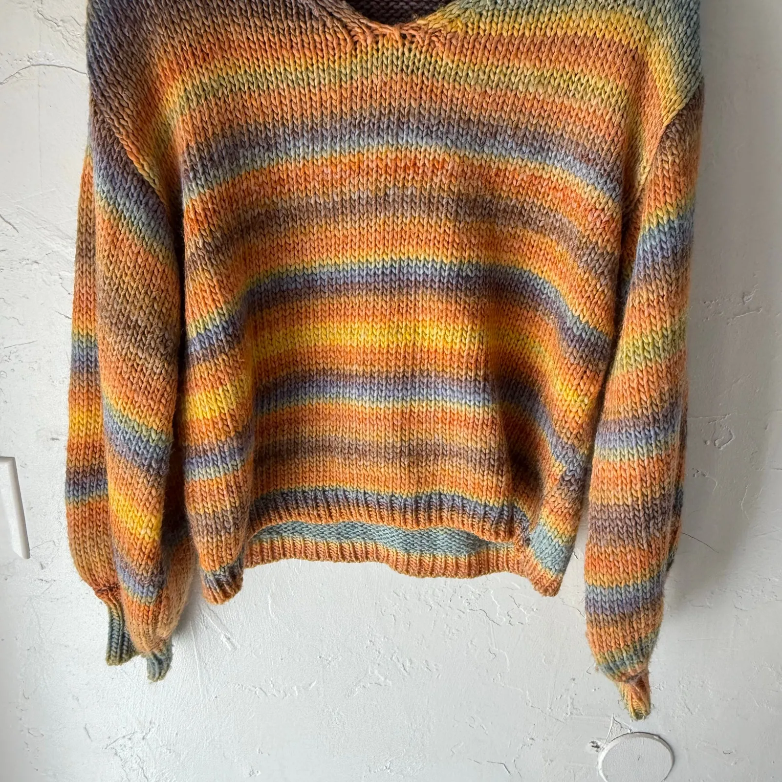 Vince Camuto Size Medium Rainbow Earth Tones‎ Cable Knit V Neck Sweater - Image 3