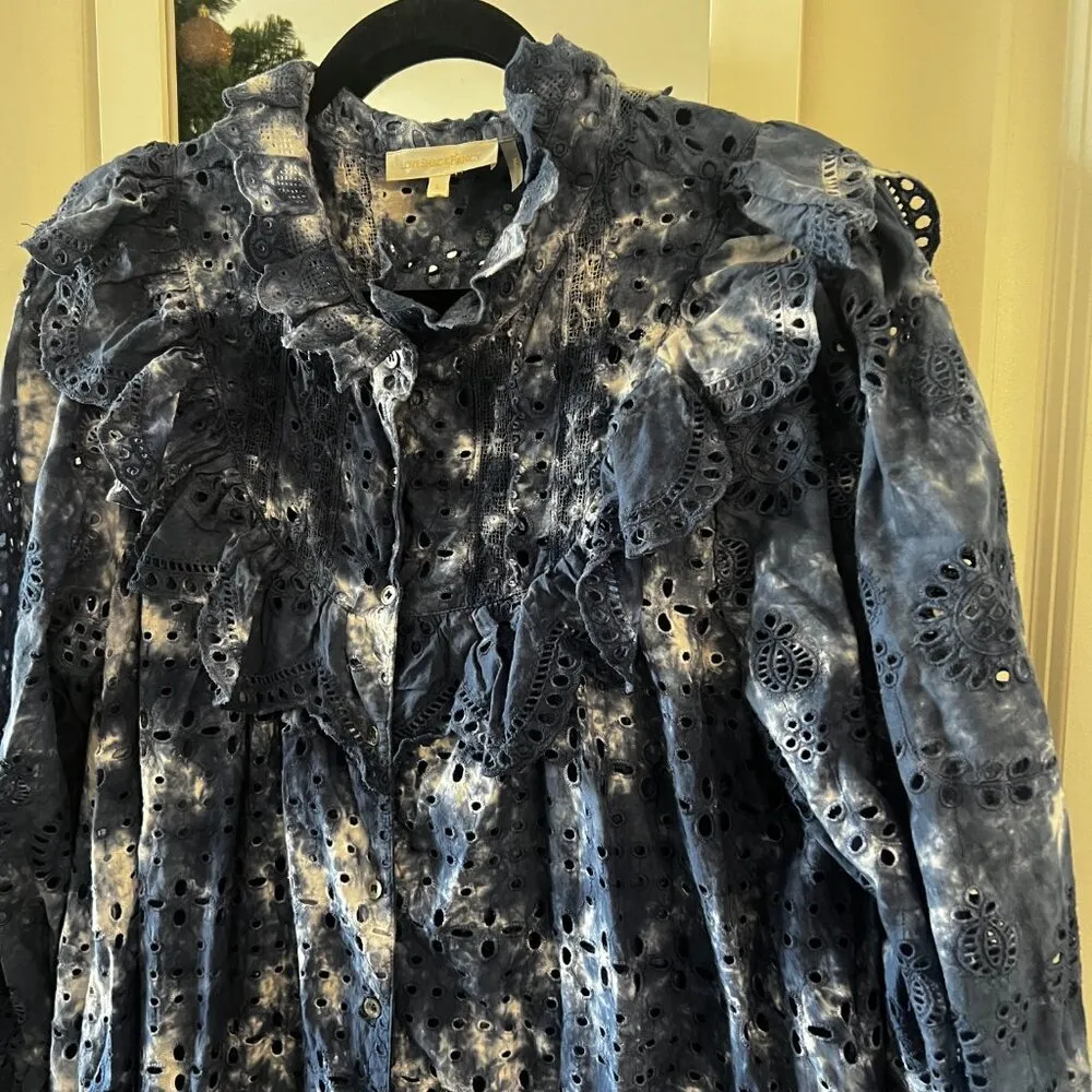 513 LOVESHACKFANCY Elspeth Tie Dye Lace Dress Midnight Hand Dye Size Large - Image 5