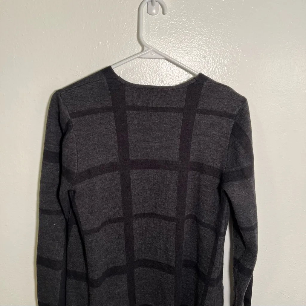 FORTUNE + IVY Open Front Cardigan Dark Gray Black Checkered Plaid XS - Image 7